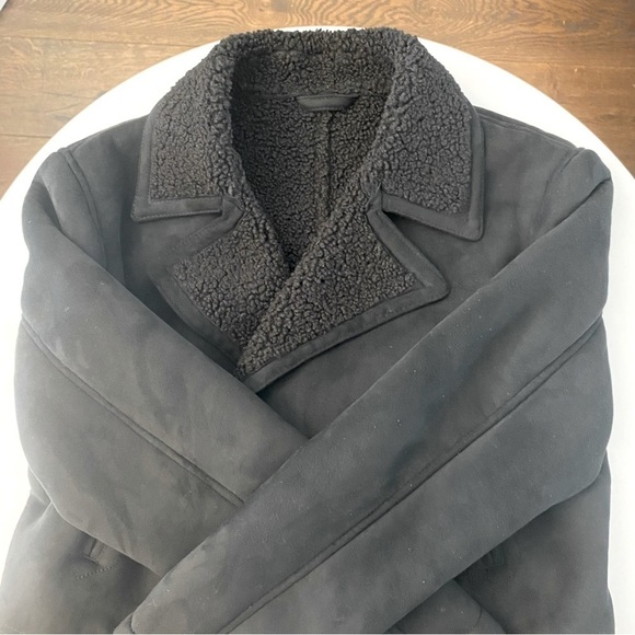 Zara Faux Suede Black Pea Coat - Picture 4 of 12